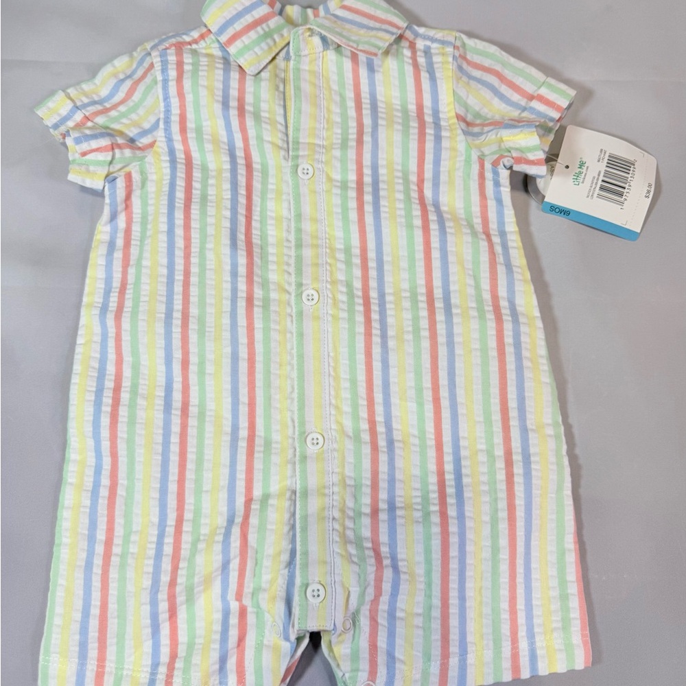 Little Me Pastel Stripe Seersucker Romper– Infants Size 6M (New With Tags)
